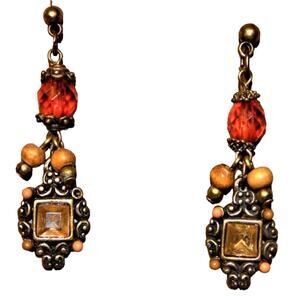 Sweet  Vintage Orange & Gold Dangle Earrings